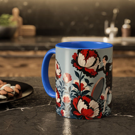 ❤️🌺 The Scarlet Blossom Dancer Colorful Mug – Art Deco Fashion Whimsy