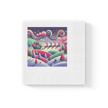 Festive Reindeer Flight White Coined Napkins