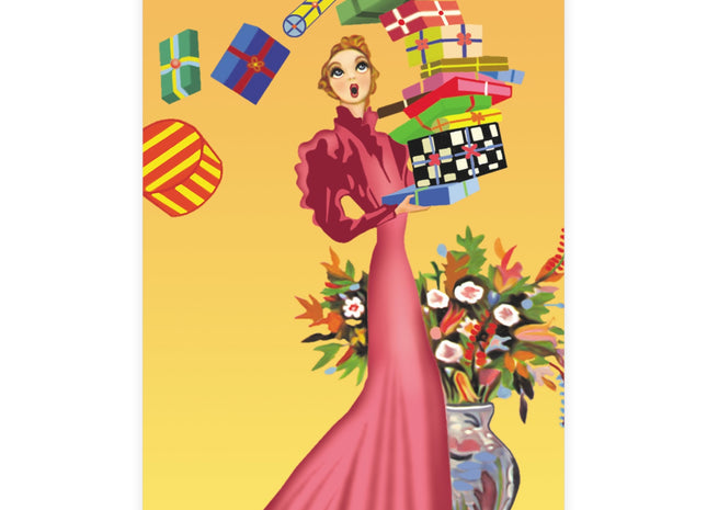 Elegant Holiday Woman with Gifts Postcard Bundles (envelopes included)