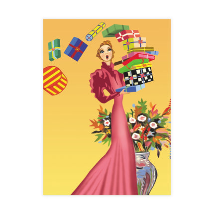 Elegant Holiday Woman with Gifts Postcard Bundles (envelopes included)