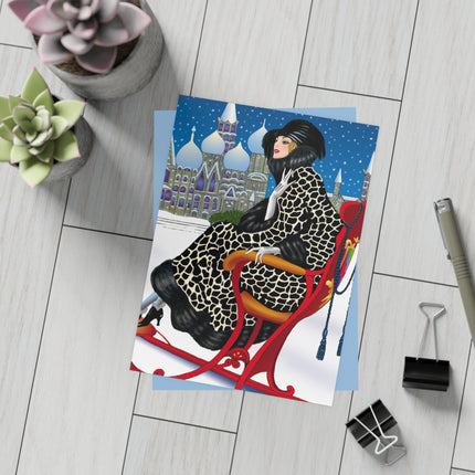 Elegant Winter Woman in Sleigh Postcard Bundles (envelopes included)