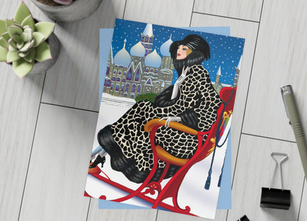 Elegant Winter Woman in Sleigh Postcard Bundles (envelopes included)
