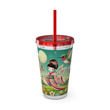Geisha Fairy and the Hummingbird Blossom Sunsplash Tumbler with Straw, 16oz