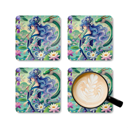 Fairy of the Koi Pond Corkwood Coaster Set