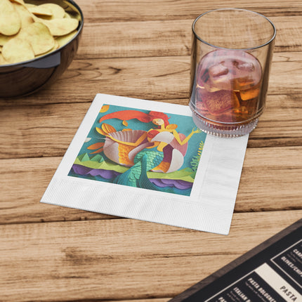 Charming Mermaid White Coined Napkins
