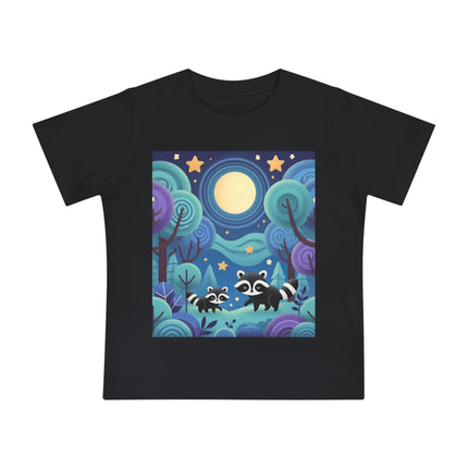Enchanted Nighttime Raccoons Baby T-Shirt – A Magical Forest Adventure