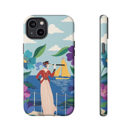 🌊🔭 The Lady Of The Seaside Lookout Phone Case – Art Deco Nautical Adventure