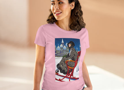 Elegant Winter Woman in Sleigh Women's Midweight Cotton Tee