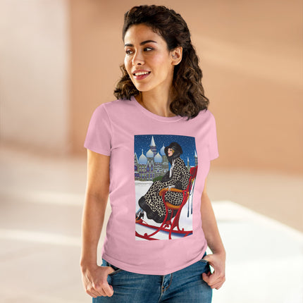 Elegant Winter Woman in Sleigh Women's Midweight Cotton Tee