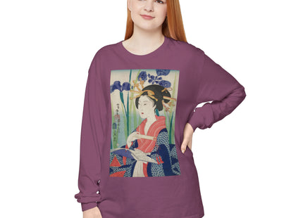 Woman with Bookmark and Book Garment-dyed Long Sleeve T-Shirt