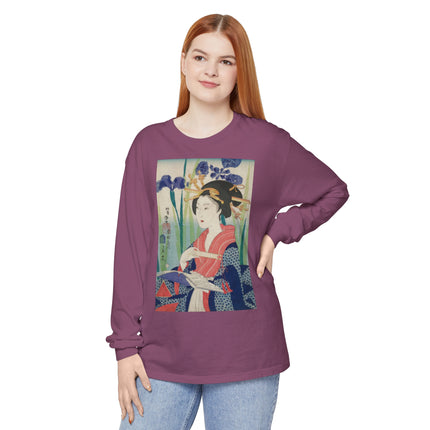 Woman with Bookmark and Book Garment-dyed Long Sleeve T-Shirt
