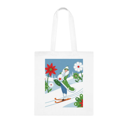 🎿🌺 The Winter Garden Skier Cotton Tote Bag – Colorful Winter Adventure