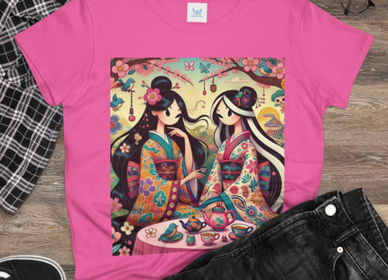 Fairies in Kimonos at Tea Among Blossoms Cotton Tee