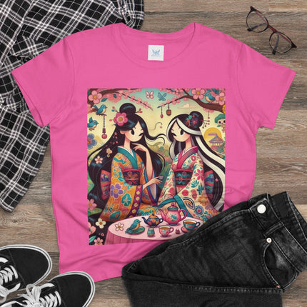 Fairies in Kimonos at Tea Among Blossoms Cotton Tee