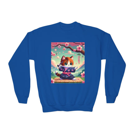 Playful Kitten in the Tea Room Youth Crewneck Sweatshirt – Whimsy, Elegance & Gentle Charm