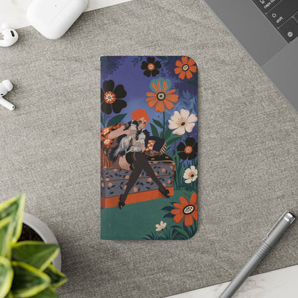 🌺🐈 The Lady Of The Midnight Garden Cat Flip Case – Art Deco Floral Fantasy