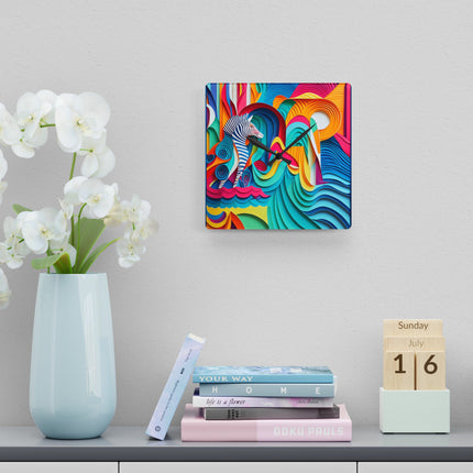 Surfing Zebra Acrylic Wall Clock, Round and Square