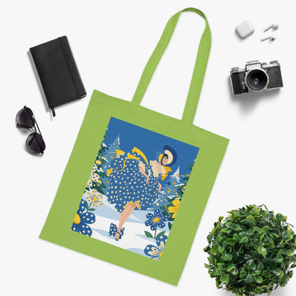 💙🎄 The Bluebell Christmas Promenade Cotton Tote Bag – Art Deco Holiday Elegance