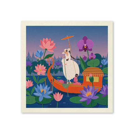 🪷🛶 The Lady Of The Lotus Lake Napkins – Art Deco Garden Voyage