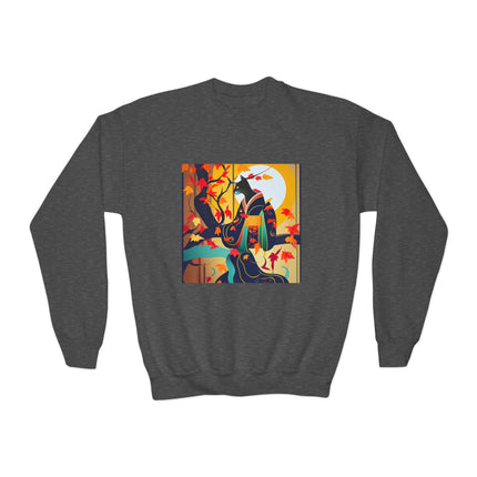 Black Cat in Kimono Youth Crewneck Sweatshirt