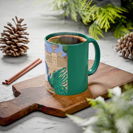 The Peacock's Admiration Colorful Mug (11oz, 15oz) – Rococo Elegance, Peacock Beauty & Garden Charm