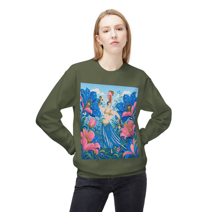🌟🌸 The Starry Blossom Garden Dancer Midweight Crewneck Sweatshirt – Art Deco Floral Fantasy