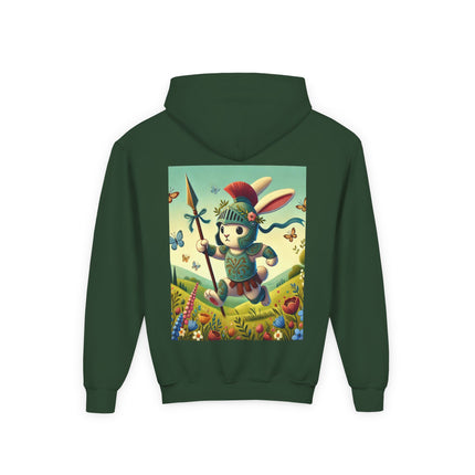 Rabbit Gladiator Youth Hooded Sweatshirt – Courage, Adventure & Playful Heroism