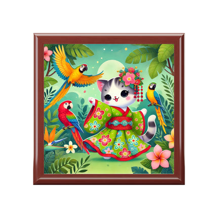 Parrot Dance of the Geisha Kitten Jewelry Box