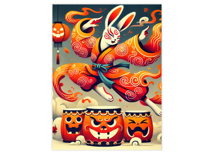 Jack-O’-Lantern Drums & The Kabuki Rabbit Ceramic Tile