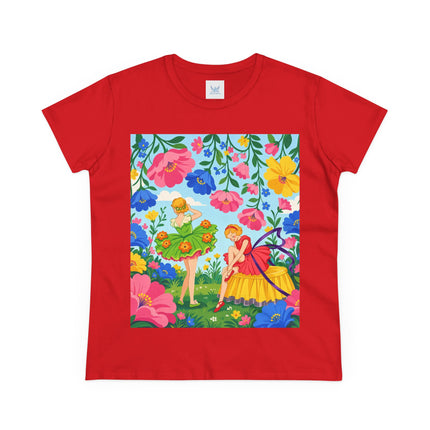 🌸🧚 The Fairies In The Flower Garden Cotton Tee – Art Deco Floral Whimsy
