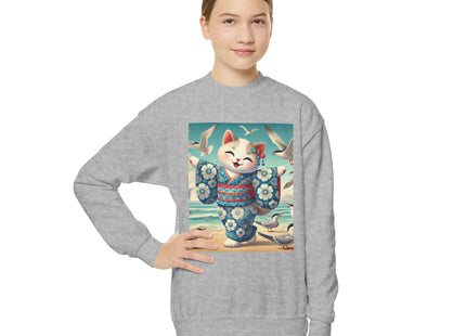 Geisha Kitten by the Seaside Youth Crewneck Sweatshirt