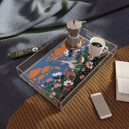 🪁🌺 The Lady Of The Flying Garden Acrylic Serving Tray – Art Deco Floral Fantasy
