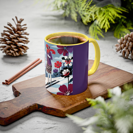 🎿❄️ The Winter Flower Skier Colorful Mug – Art Deco Alpine Fantasy