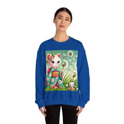 Geisha Kitten and the Dandelion Wish Heavy Blend™ Crewneck Sweatshirt