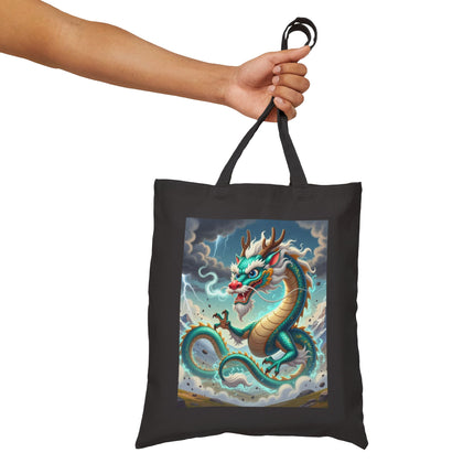 The Tibetan Dragon in Battle Cotton Canvas Tote Bag – Power, Motion & Mythic Energy