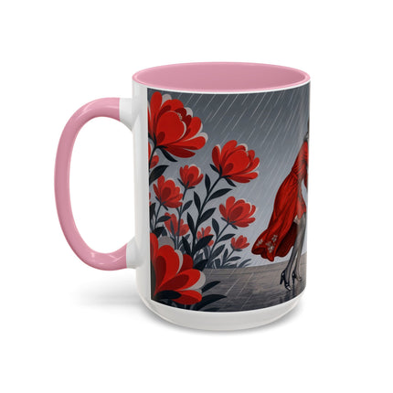 ☔🌹 The Scarlet Rainstorm Promenade Colorful Mug – Art Deco Motoring Elegance