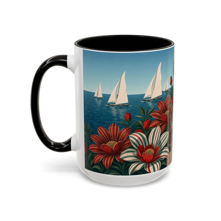 ⛵🌹 The Seaside Rose Traveler Colorful Mug – Art Deco Floral Elegance