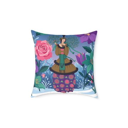 🌹❄️ The Holly Rose Of Winter Square Pillow – Art Deco Christmas Garden