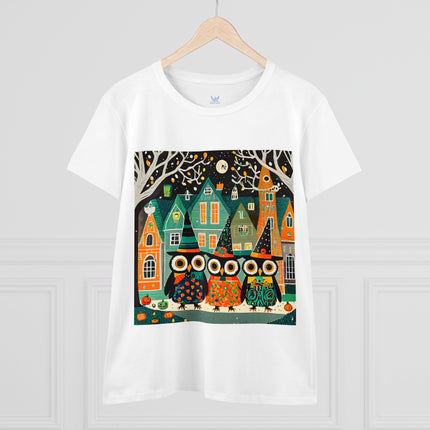 Night of the Trick-or-Treating Owlets Women's Midweight Cotton Tee