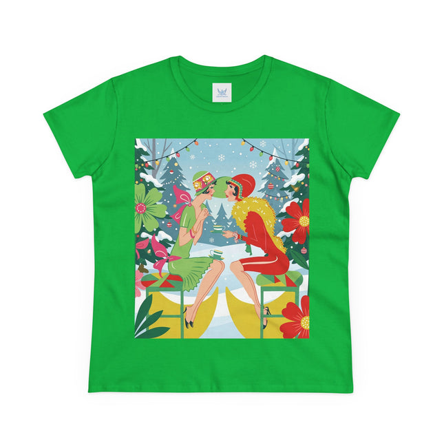 ☕❄️ Christmas Tea In The Snow Garden Cotton Tee – Art Deco Holiday Friendship