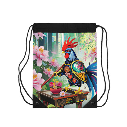 Cyberpunk Rooster Drawstring Bag