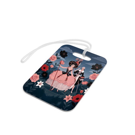 🌹🎭 The Rose Masquerade Promenade Luggage Tag – Art Deco Floral Elegance