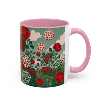 🌹💚 The Scarlet Rose Checkerboard Garden Colorful Mug – Art Deco Floral Whimsy