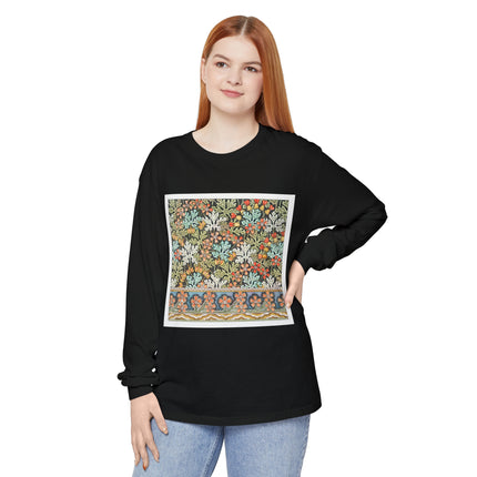 Art Nouveau Geranium Flower Garment-dyed Long Sleeve T-Shirt