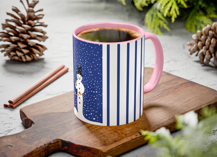 Snowman in Falling Snow Colorful Mugs (11oz, 15oz)