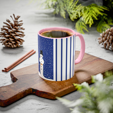 Snowman in Falling Snow Colorful Mugs (11oz, 15oz)
