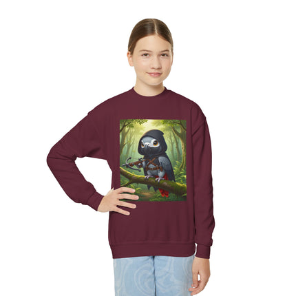 The African Grey Sentinel Youth Crewneck Sweatshirt – Wisdom, Courage & Woodland Adventure