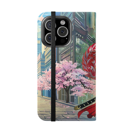 🦁🦊⚔️ Cyberpunk Lion Samurai Flip Case – Futuristic Honor & Kitsune Spirit