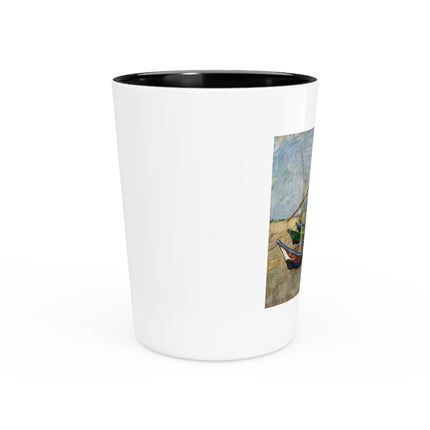 Fishing Boats on the Beach at Saintes-Maries by Vincent Van Gogh Ceramic Shot Glass