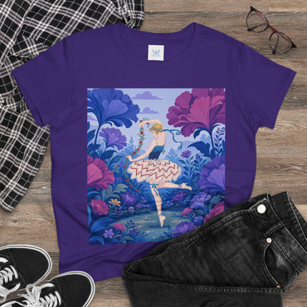 🌸🩰 The Enchanted Garden Ballet Cotton Tee – Art Deco Floral Whimsy